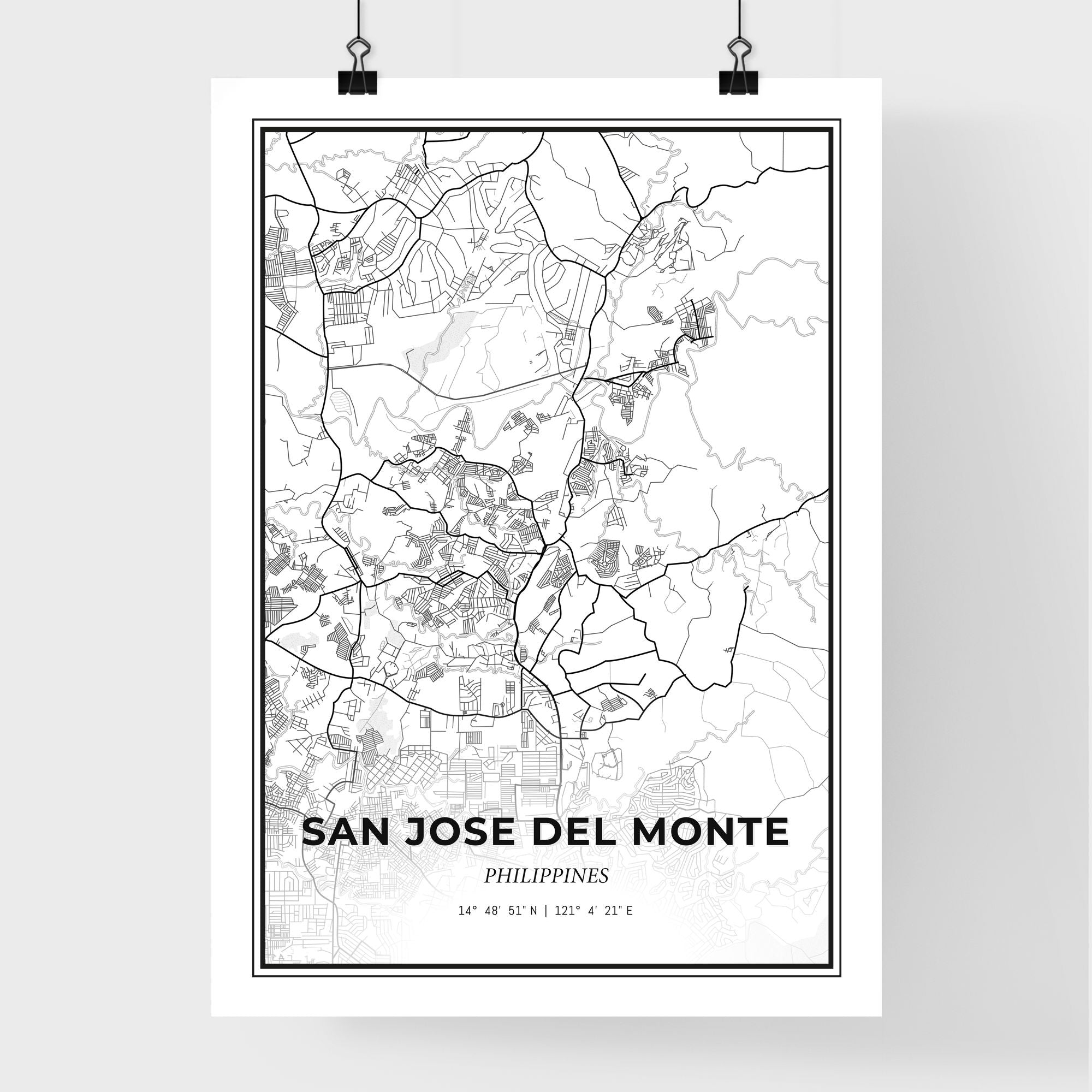 San Jose del Monte Philippines Map - Black and White Art Print – HEBSTREIT
