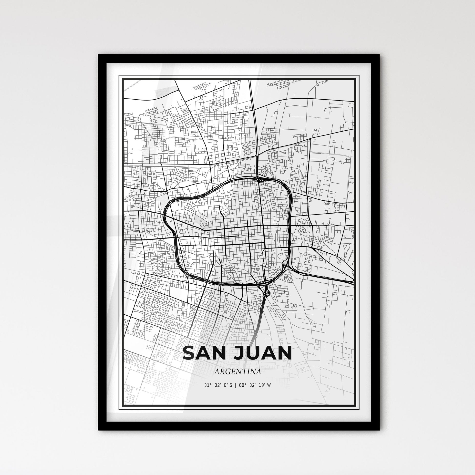 San Juan Argentina - Scandinavian Style City Map for Modern Home Decor