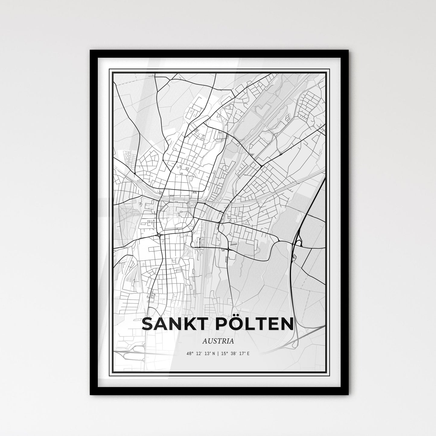 Sankt Pölten Austria - Scandinavian Style City Map for Modern Home Decor