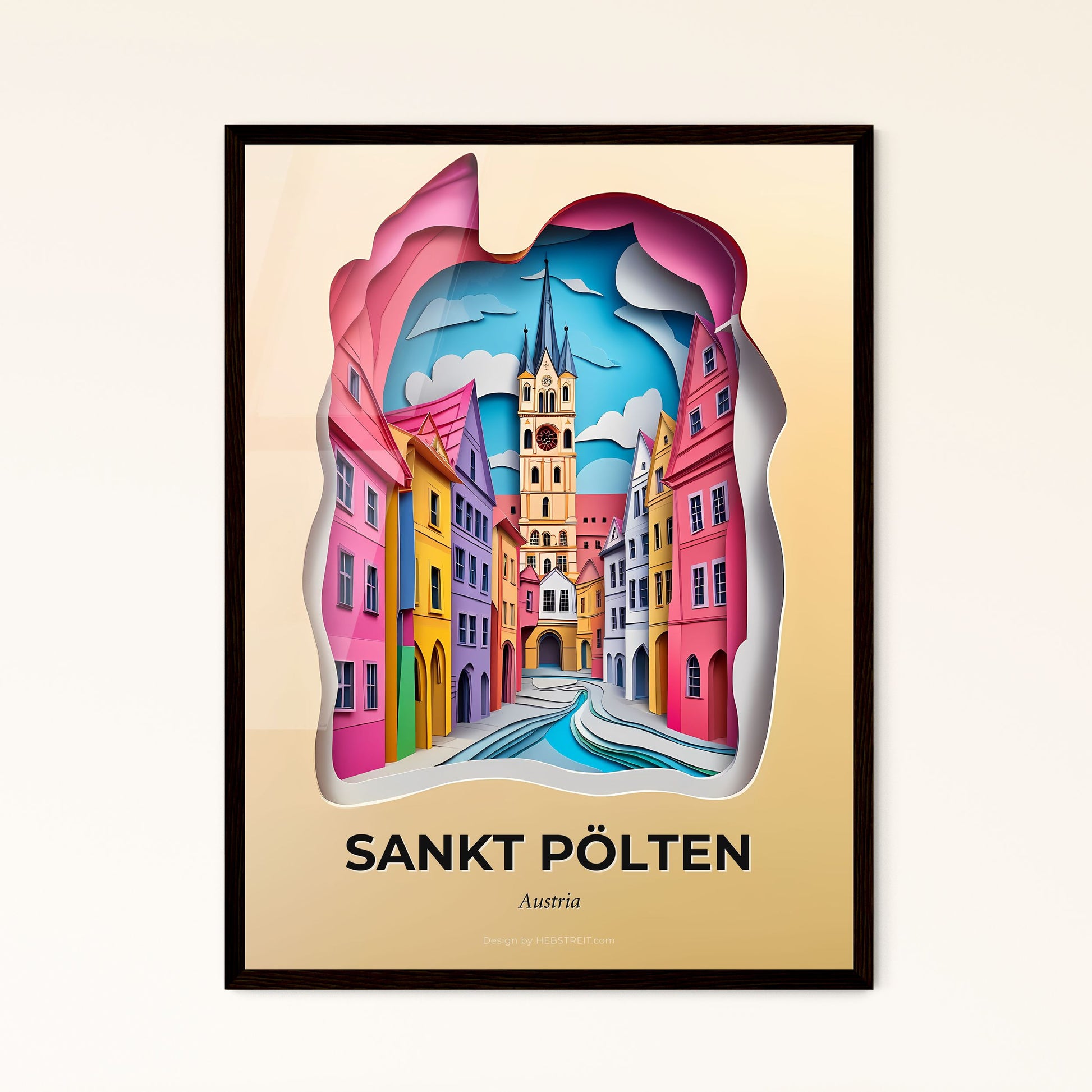 Vivid Sankt Pölten, Austria - a paper cut of a city with a clock tower