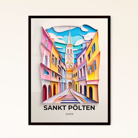 Vivid Sankt Pölten, Austria - a paper cut of a street with a clock tower