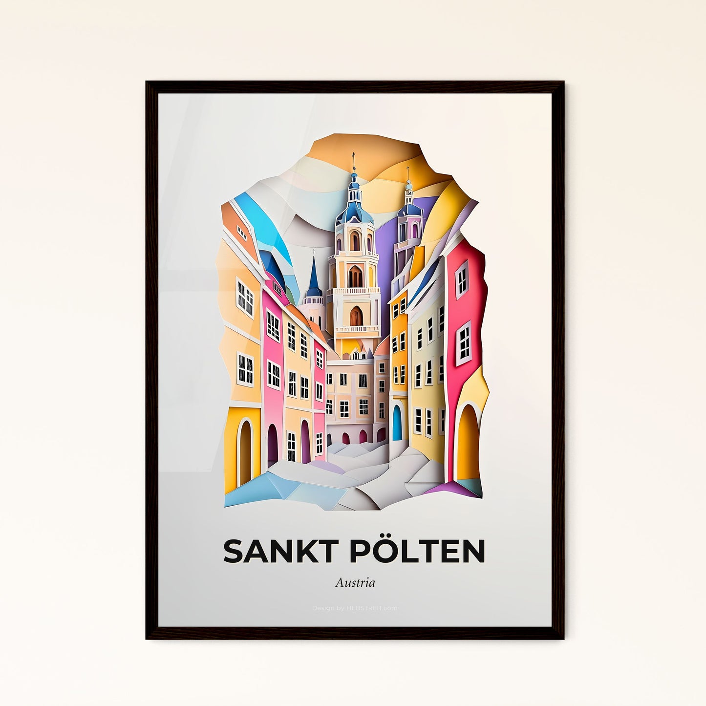 Vivid Sankt Pölten, Austria - a paper cut of a city with a clock tower