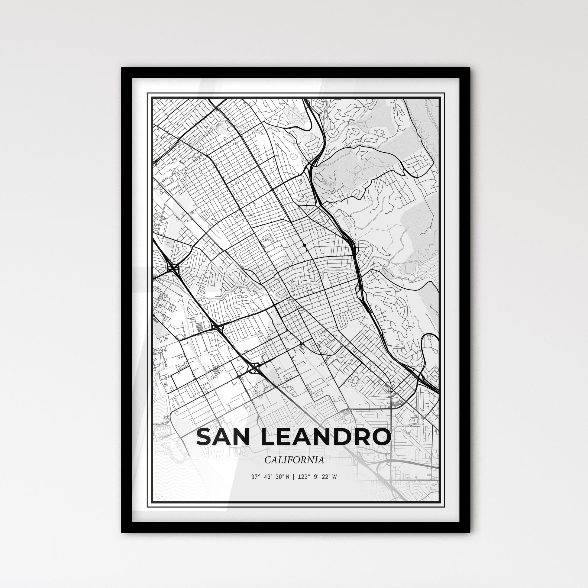 San Leandro California - Scandinavian Style City Map for Modern Home Decor