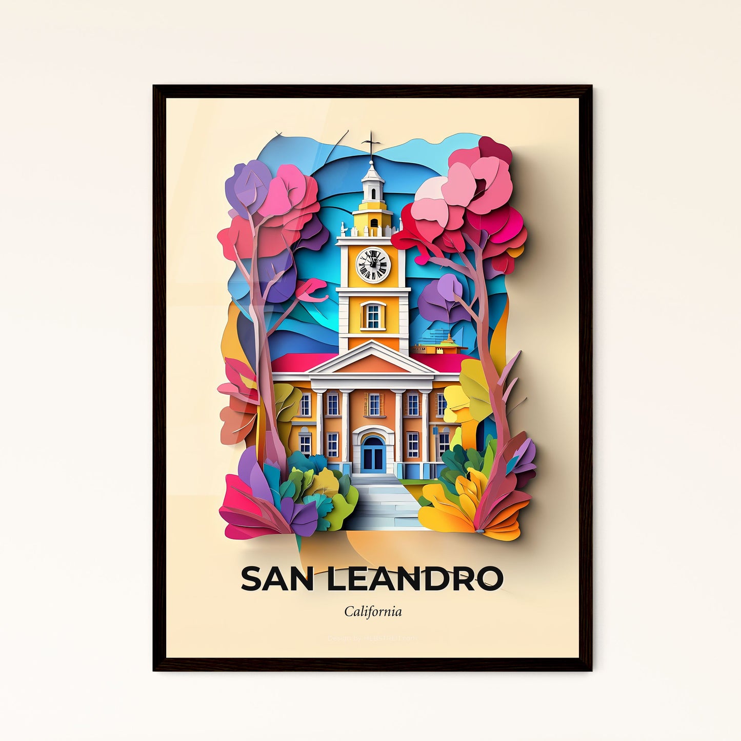 Vivid San Leandro, California - a paper cut of a city with a bridge