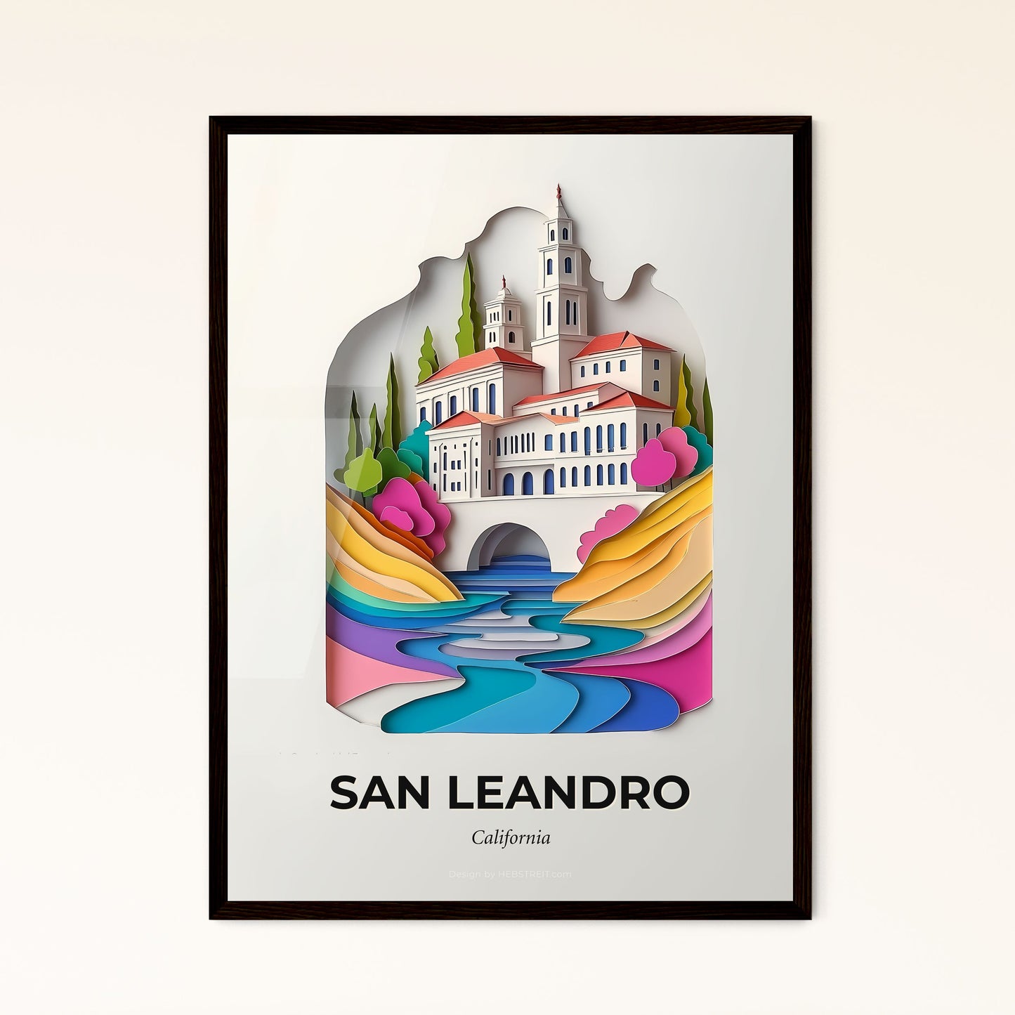 Vivid San Leandro, California - a paper cut of a castle with a river