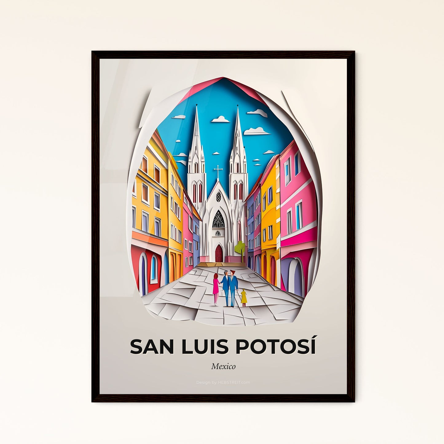 Vivid San Luis Potosí, Mexico - a paper cut of a church and a couple walking down a street