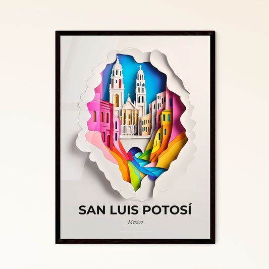 Vivid San Luis Potosí, Mexico - a paper cut of a city with a rainbow stream