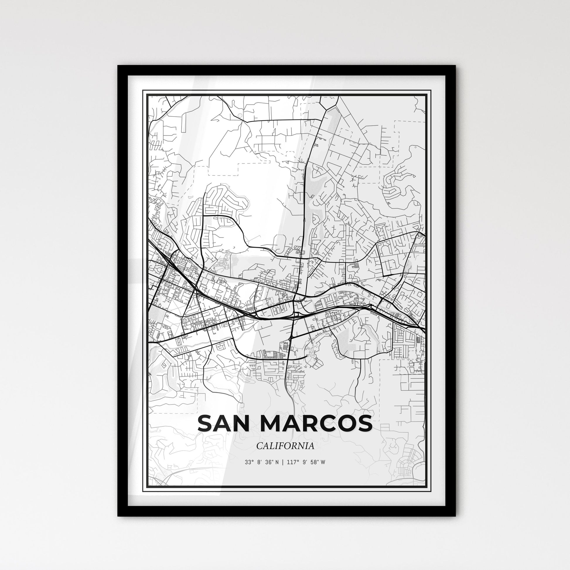 San Marcos California - Scandinavian Style City Map for Modern Home Decor