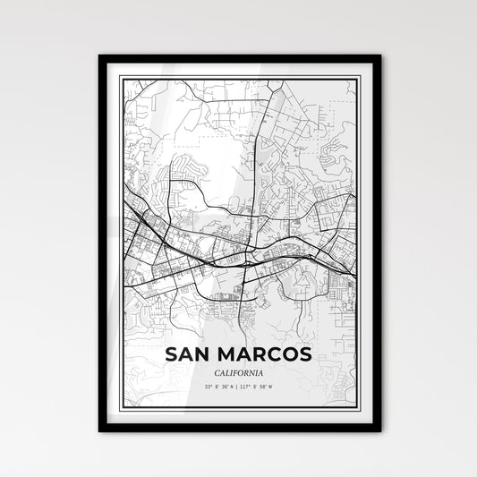 San Marcos California - Scandinavian Style City Map for Modern Home Decor