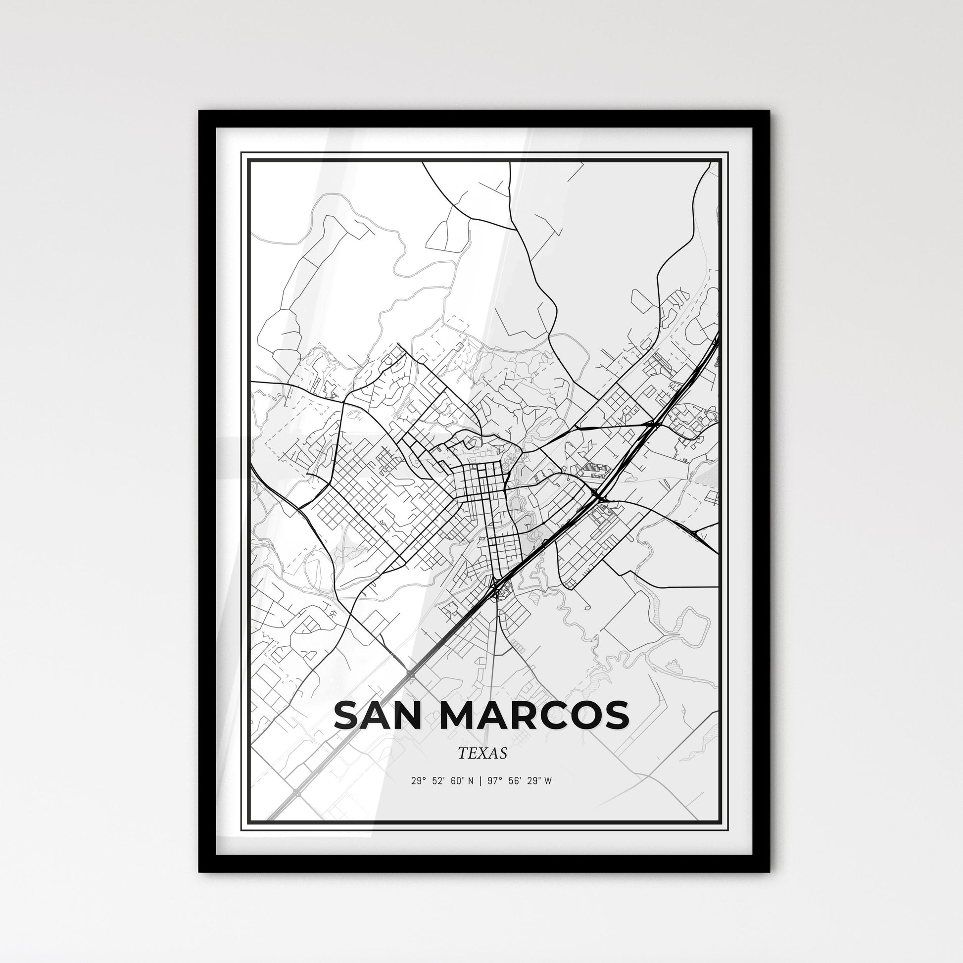 San Marcos Texas - Scandinavian Style City Map for Modern Home Decor