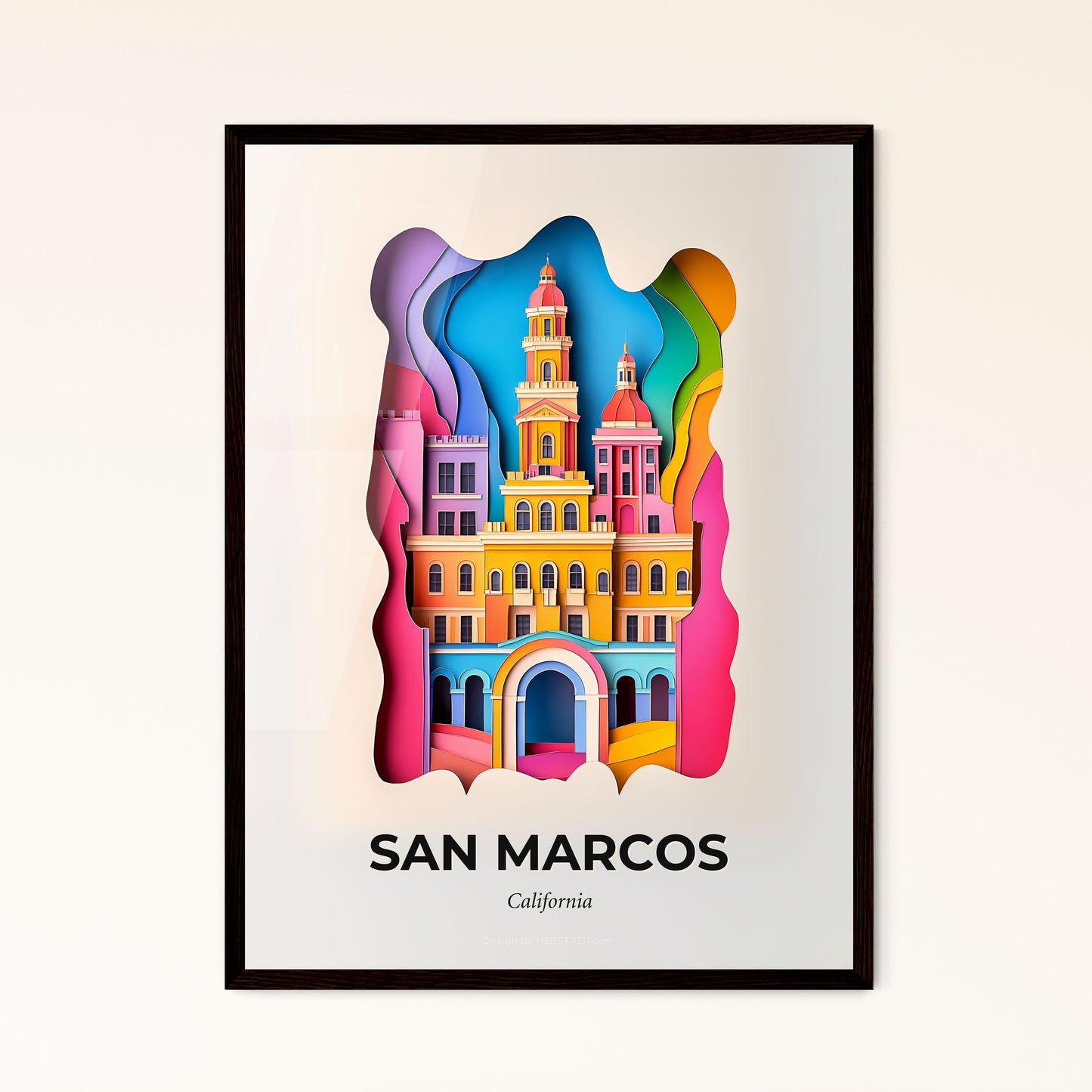 Vivid San Marcos, California - a colorful city with a clock tower in the middle