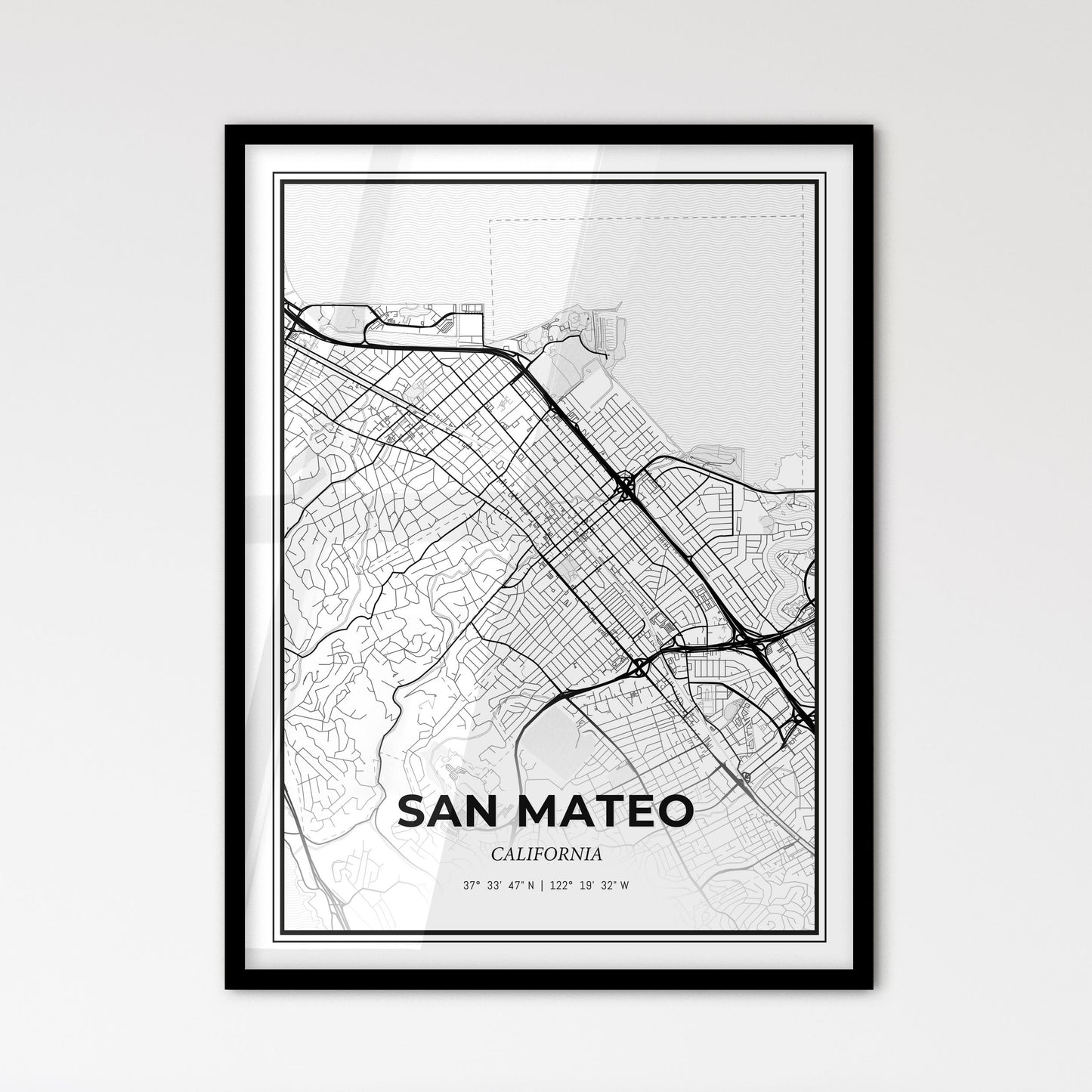 San Mateo California - Scandinavian Style City Map for Modern Home Decor