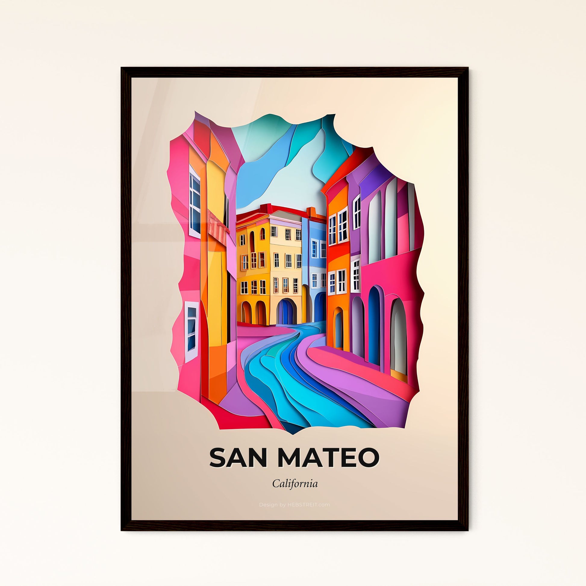 Vivid San Mateo, California - a colorful city scene with a river running through it