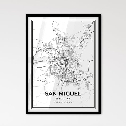 San Miguel El Salvador - Scandinavian Style City Map for Modern Home Decor