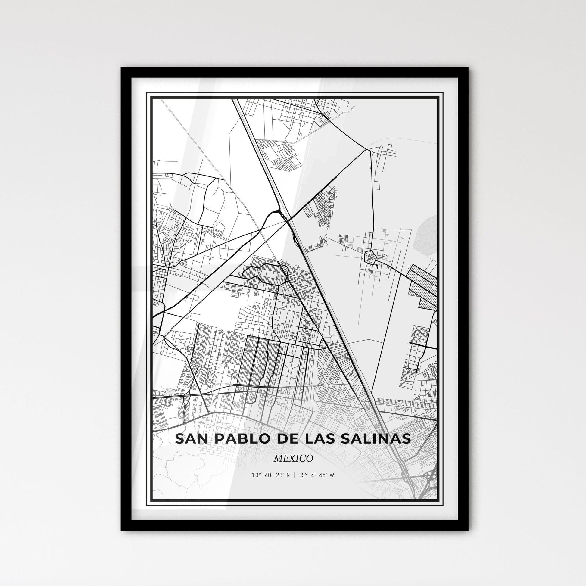 San Pablo de las Salinas Mexico - Scandinavian Style City Map for Modern Home Decor