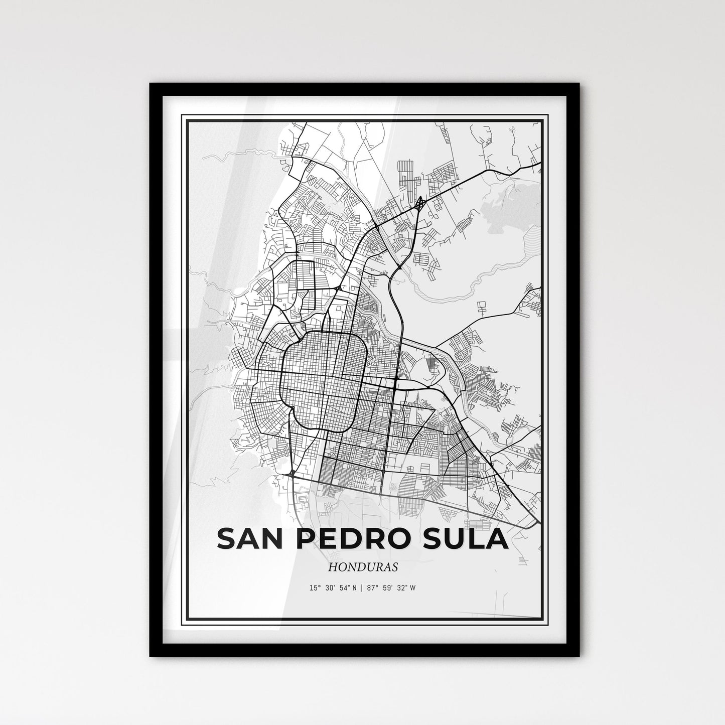 San Pedro Sula Honduras - Scandinavian Style City Map for Modern Home Decor