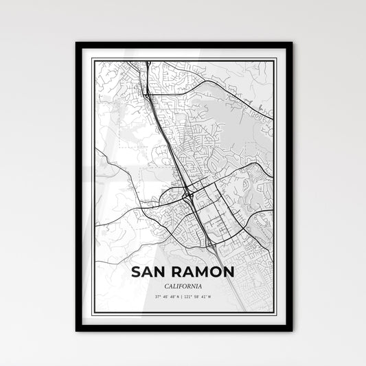 San Ramon California - Scandinavian Style City Map for Modern Home Decor