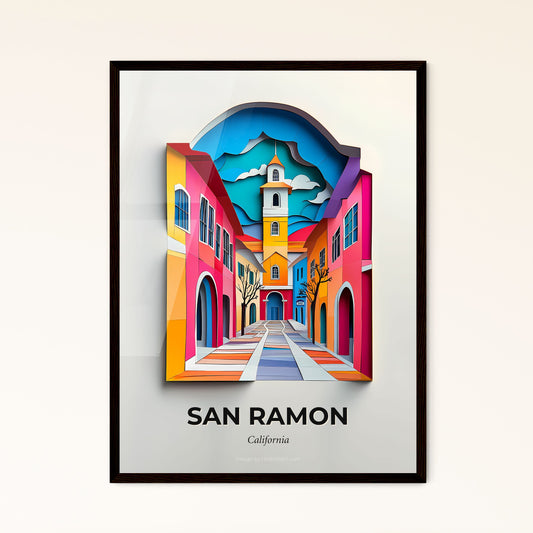 Vivid San Ramon, California - a colorful city street with a clock tower