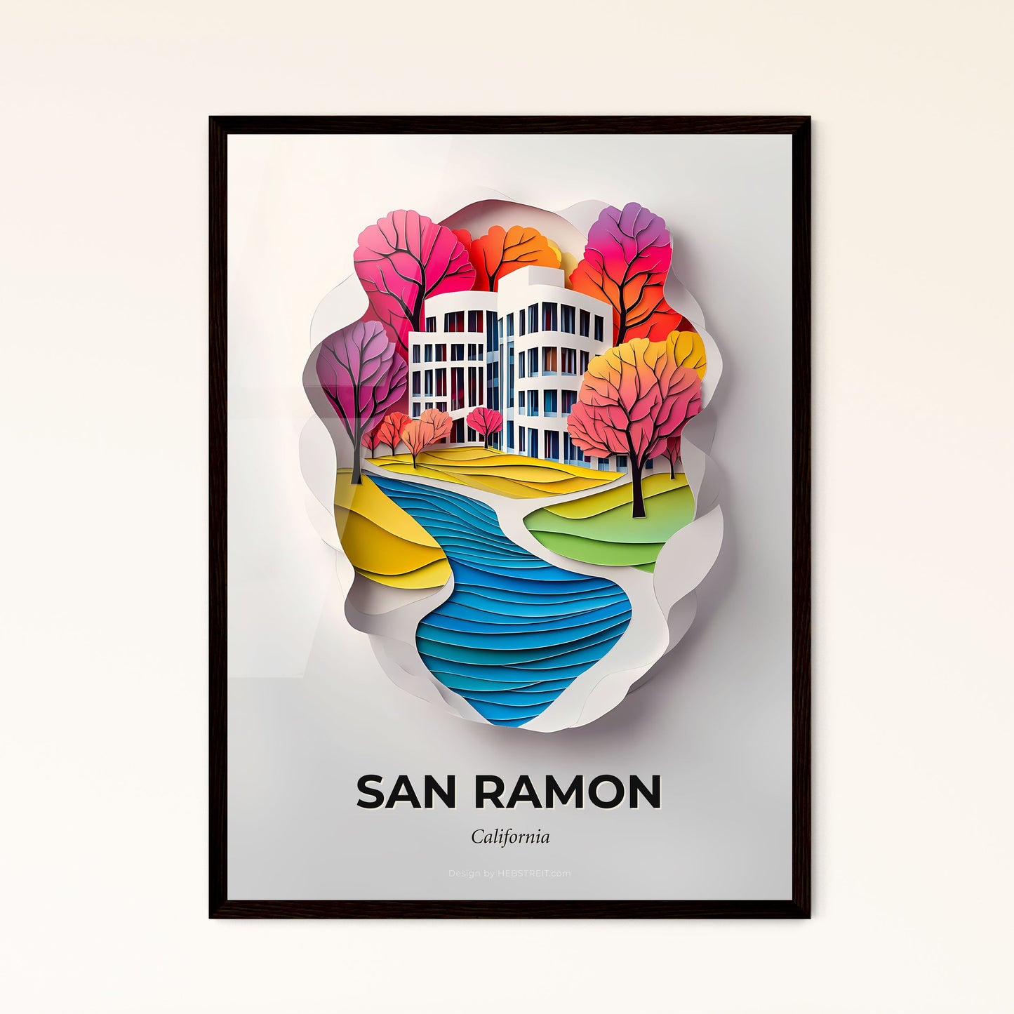 Vivid San Ramon, California - a paper cut of a house and a river