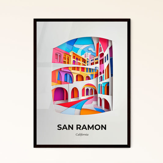 Vivid San Ramon, California - a paper cut of a city with a clock