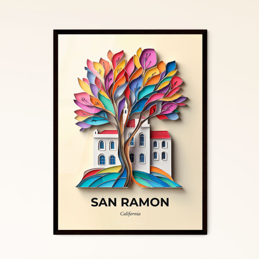 Vivid San Ramon, California - a paper cut of a house and a tree