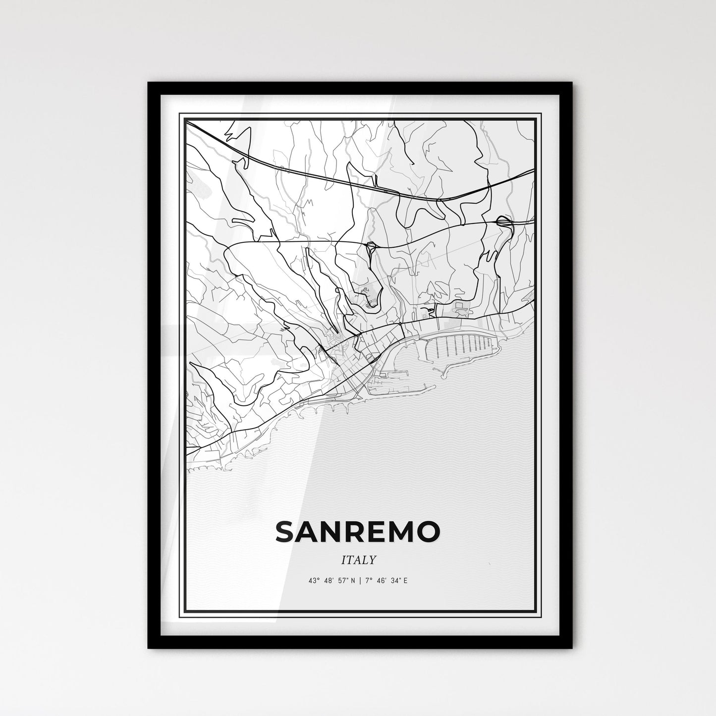 Sanremo Italy - Scandinavian Style City Map for Modern Home Decor