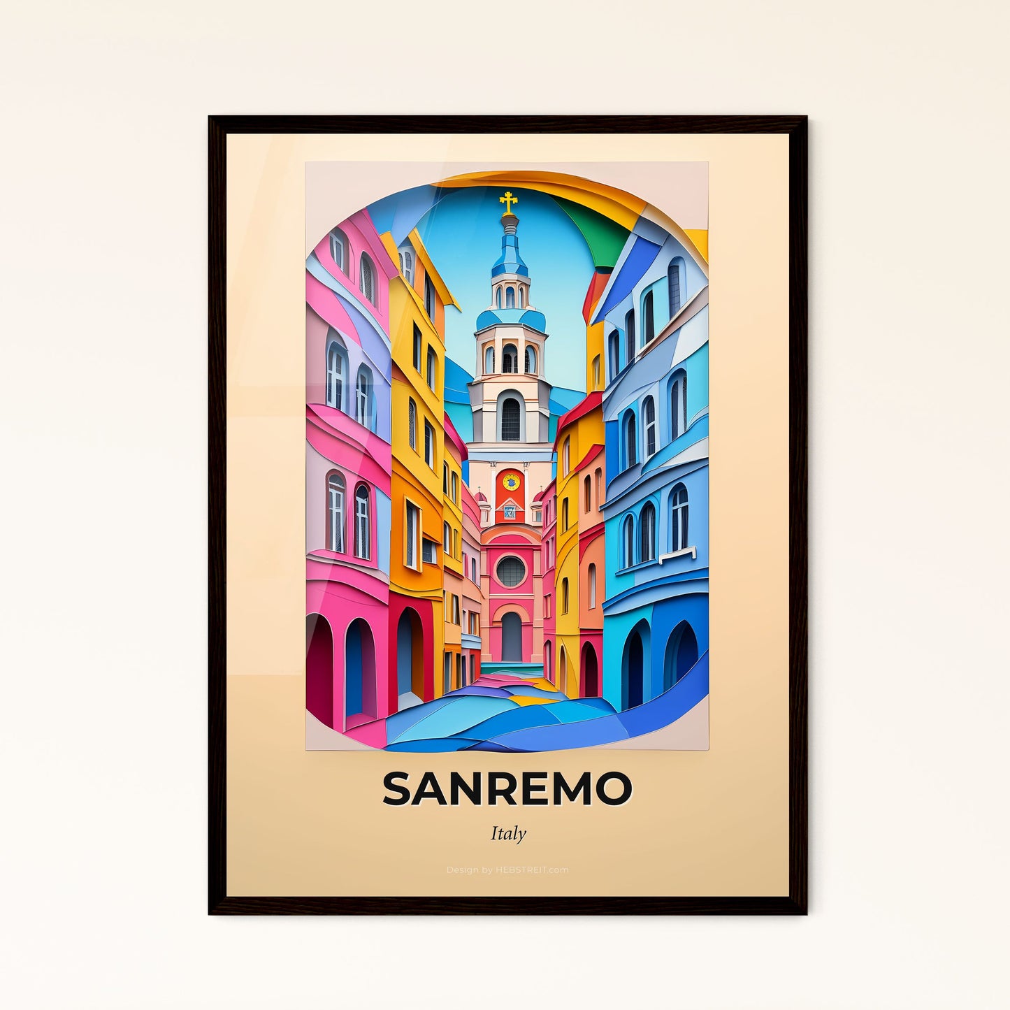 Vivid Sanremo, Italy - a colorful city street with a clock tower