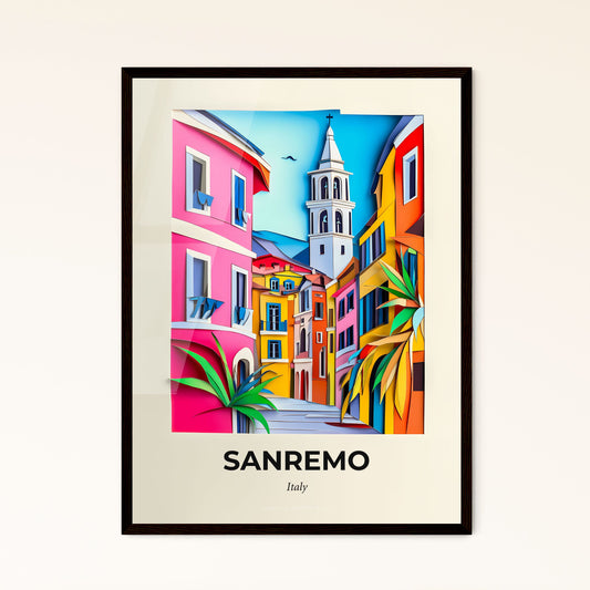 Vivid Sanremo, Italy - a painting of a colorful city with a clock tower