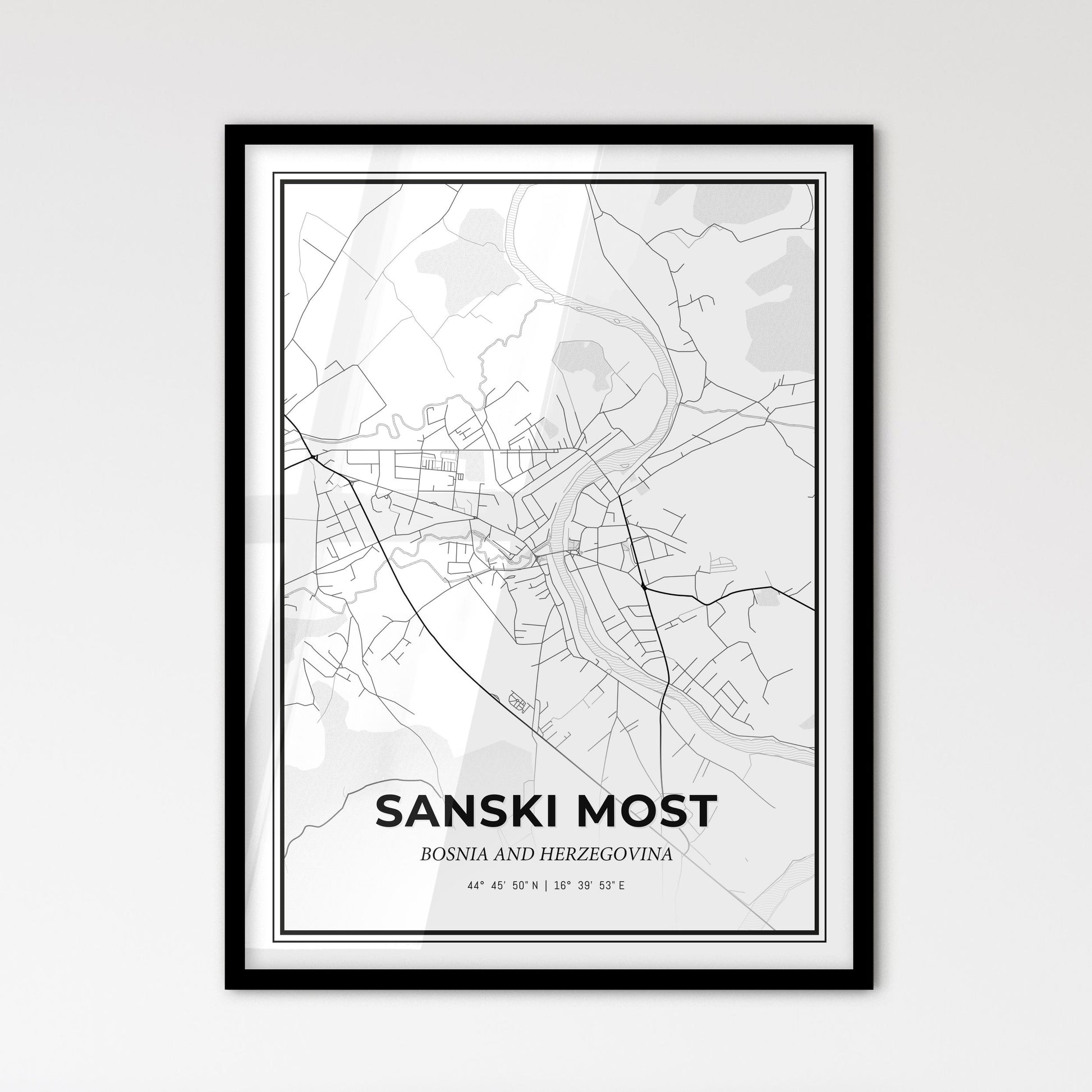 Sanski Most Bosnia and Herzegovina - Scandinavian Style City Map for Modern Home Decor