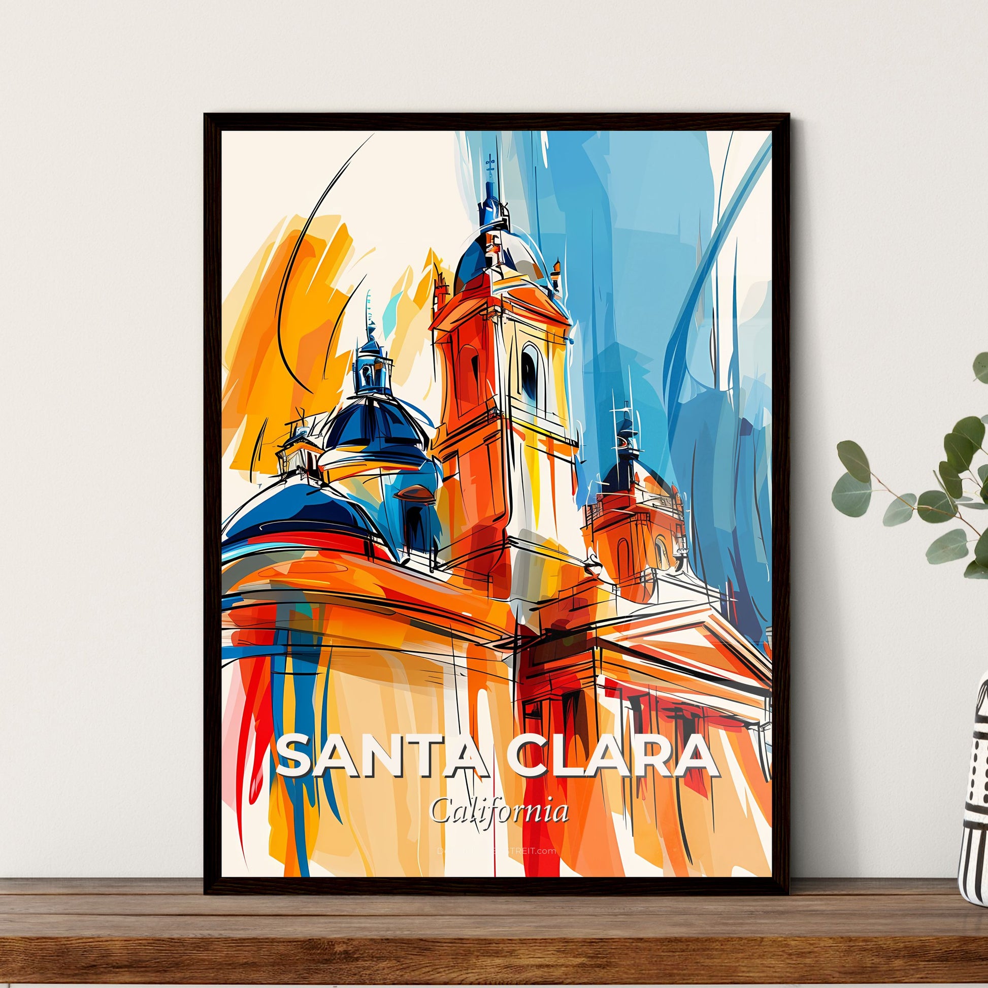 Vibrant Santa Clara, California - A Drawing Of A Building With A Tower