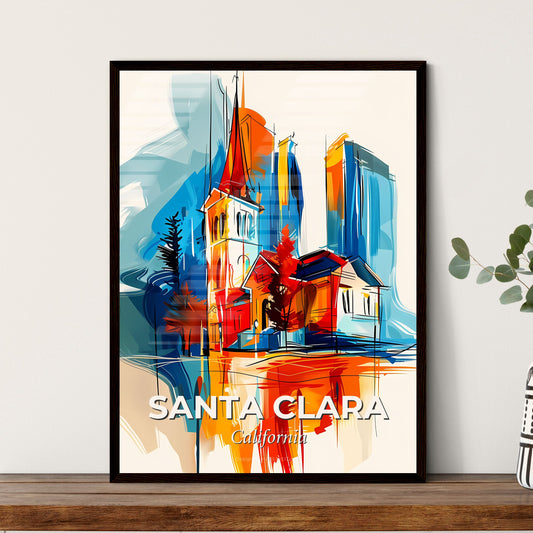 Vibrant Santa Clara, California - A Painting Of A Church And Buildings