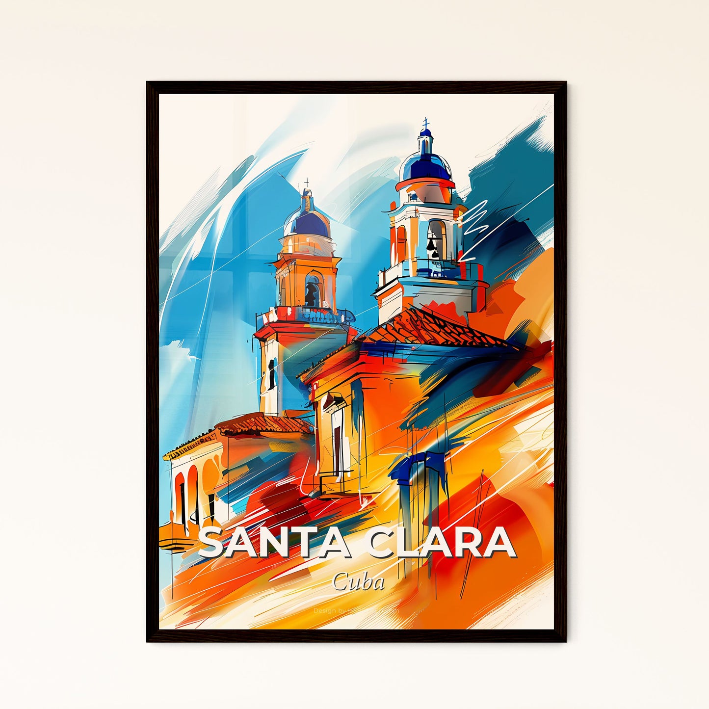 Vibrant Santa Clara, Cuba - A Painting Of A Building With Towers