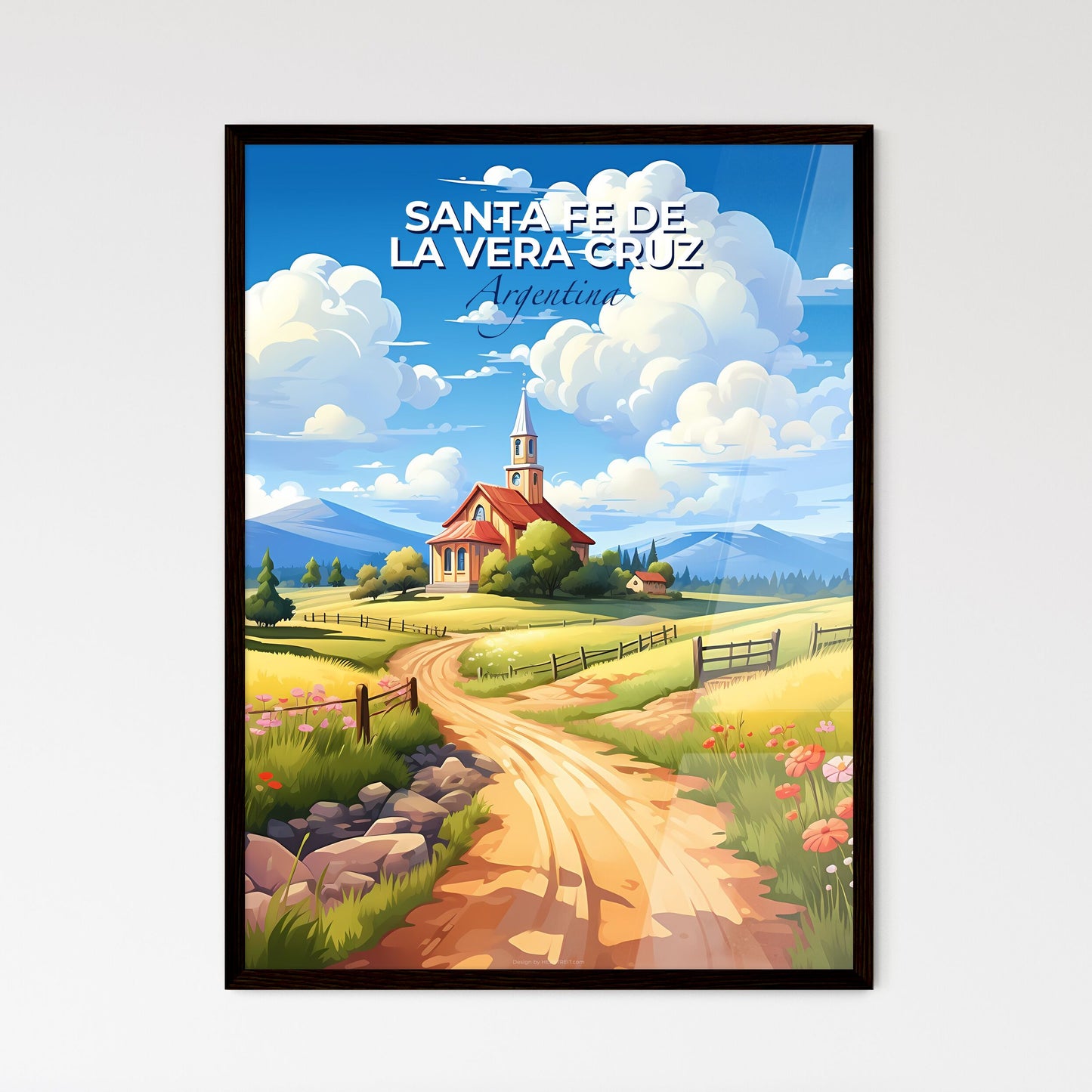 Artistic Skyline of Santa Fe de la Vera Cruz Argentina Landscape Painting with Road Church and Vibrant Colors Default Title