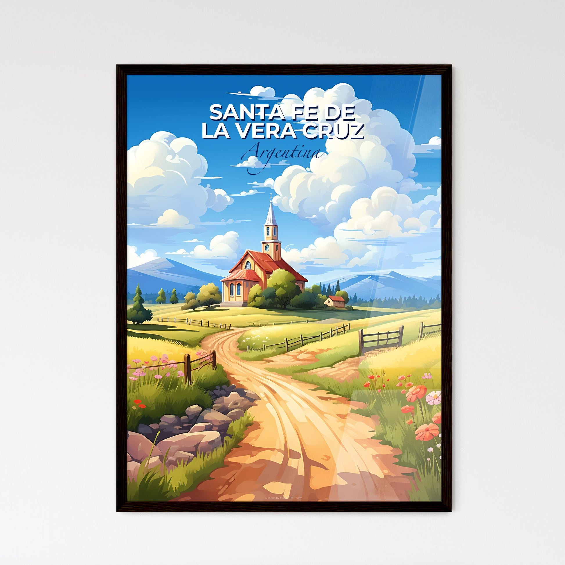 Artistic Skyline of Santa Fe de la Vera Cruz Argentina Landscape Painting with Road Church and Vibrant Colors Default Title