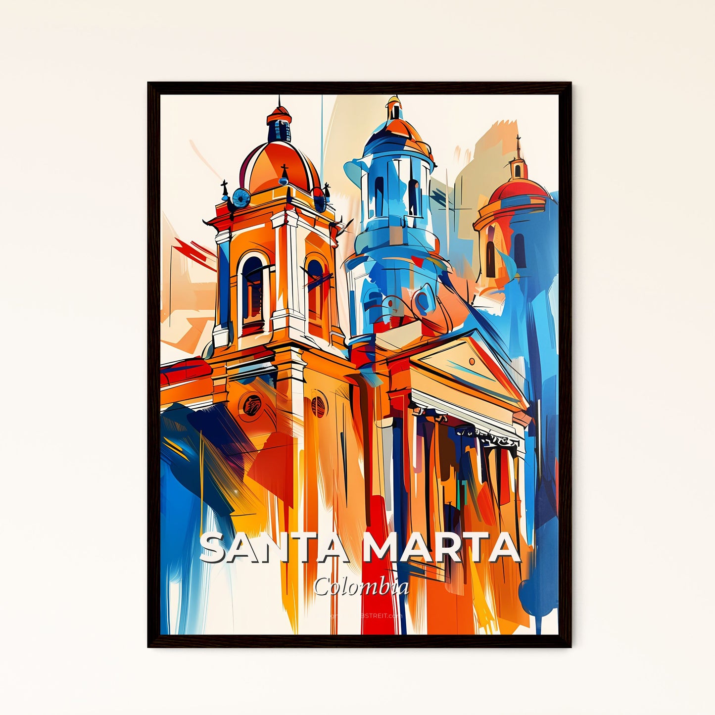 Vibrant Santa Marta, Colombia - A Painting Of A Building With Towers