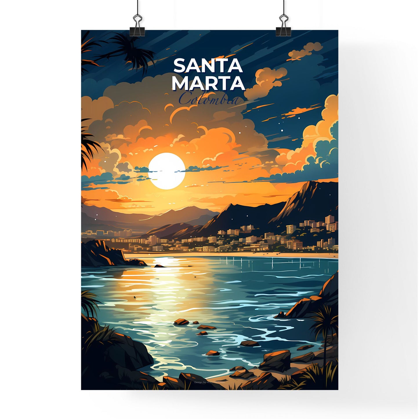 Artistic Panorama of Santa Marta Colombia Skyline at Sunset Default Title