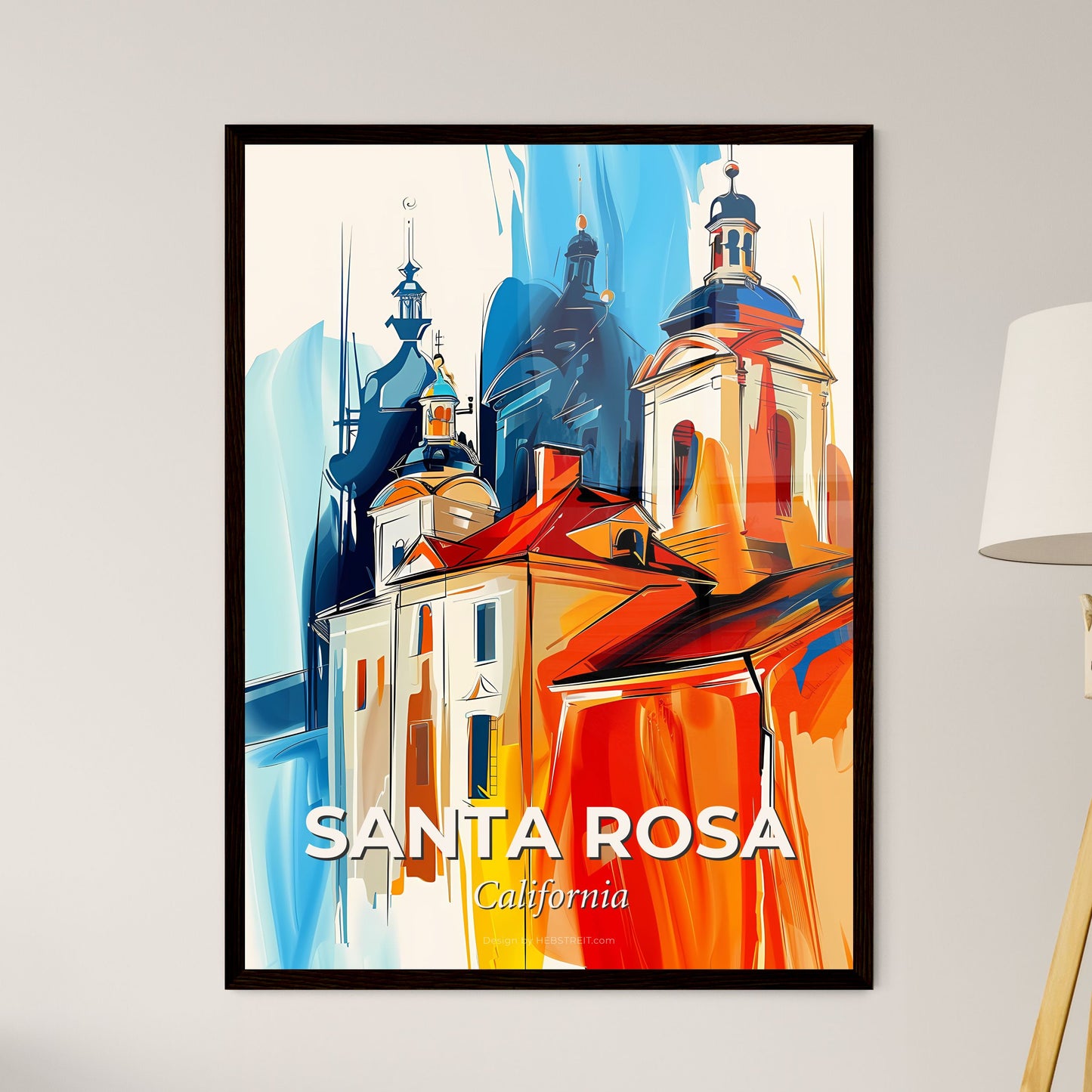 Vibrant Santa Rosa, California - A Painting Of A Building With Towers