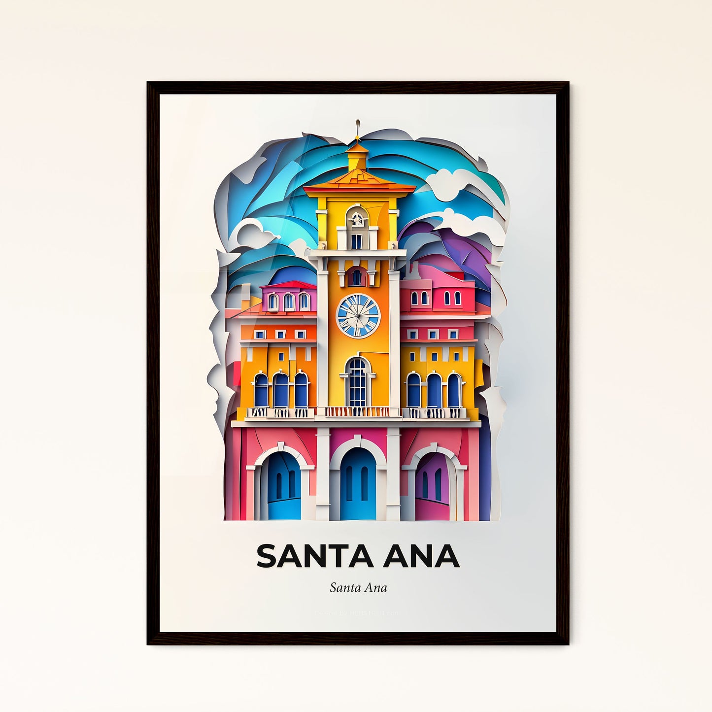 Vivid Santa Ana, Santa Ana - a paper cut of a building with a clock on the top