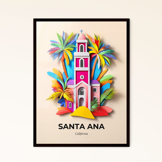 Vivid Santa Ana, California - a colorful church with palm trees and a yellow umbrella