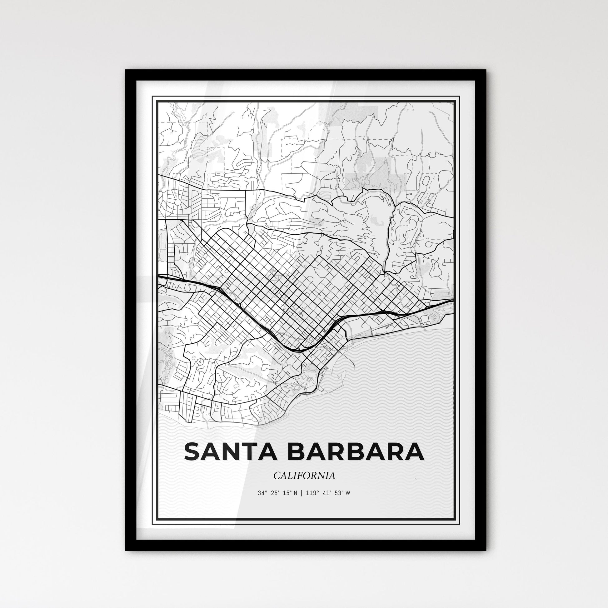 Santa Barbara California - Scandinavian Style City Map for Modern Home Decor