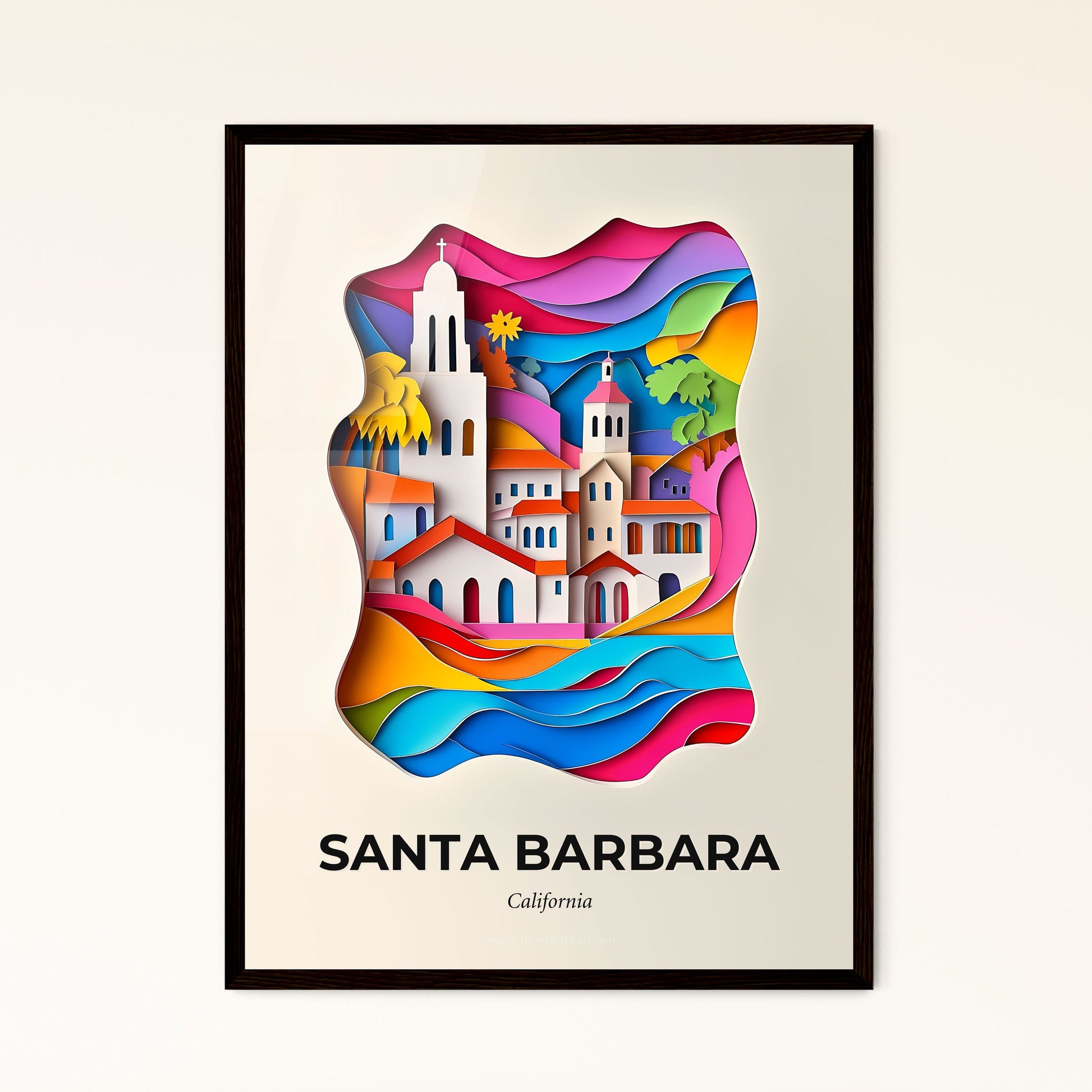 Vivid Santa Barbara, California - a paper cut of a city with a beach