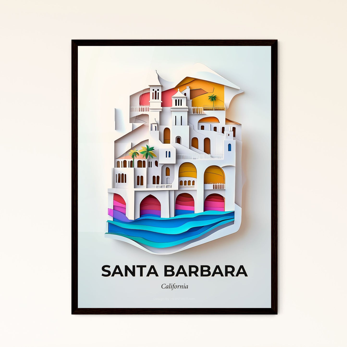 Vivid Santa Barbara, California - a paper cut of a city with a beach