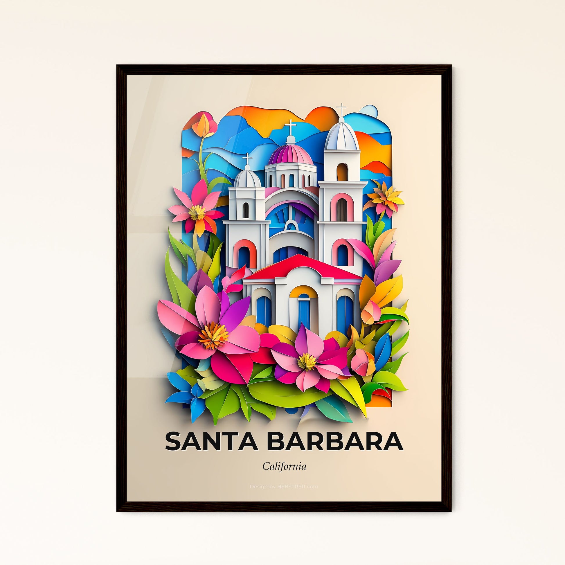 Vivid Santa Barbara, California - a church with a bunch of flowers in front of it