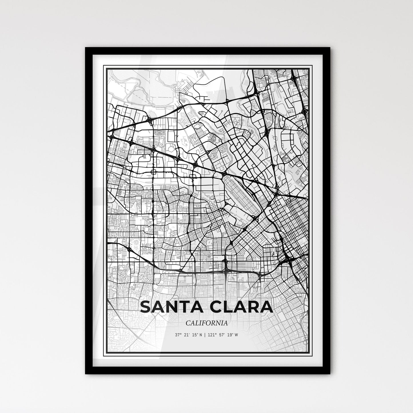 Santa Clara California - Scandinavian Style City Map for Modern Home Decor