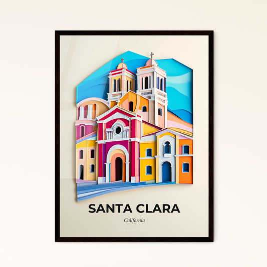 Vivid Santa Clara, California - a colorful church with a clock on the front