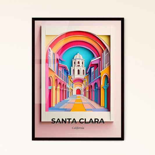 Vivid Santa Clara, California - a colorful picture of a street with a clock tower