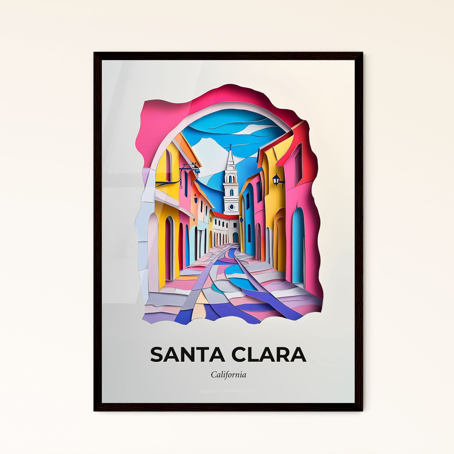 Vivid Santa Clara, California - a colorful street scene with a clock tower