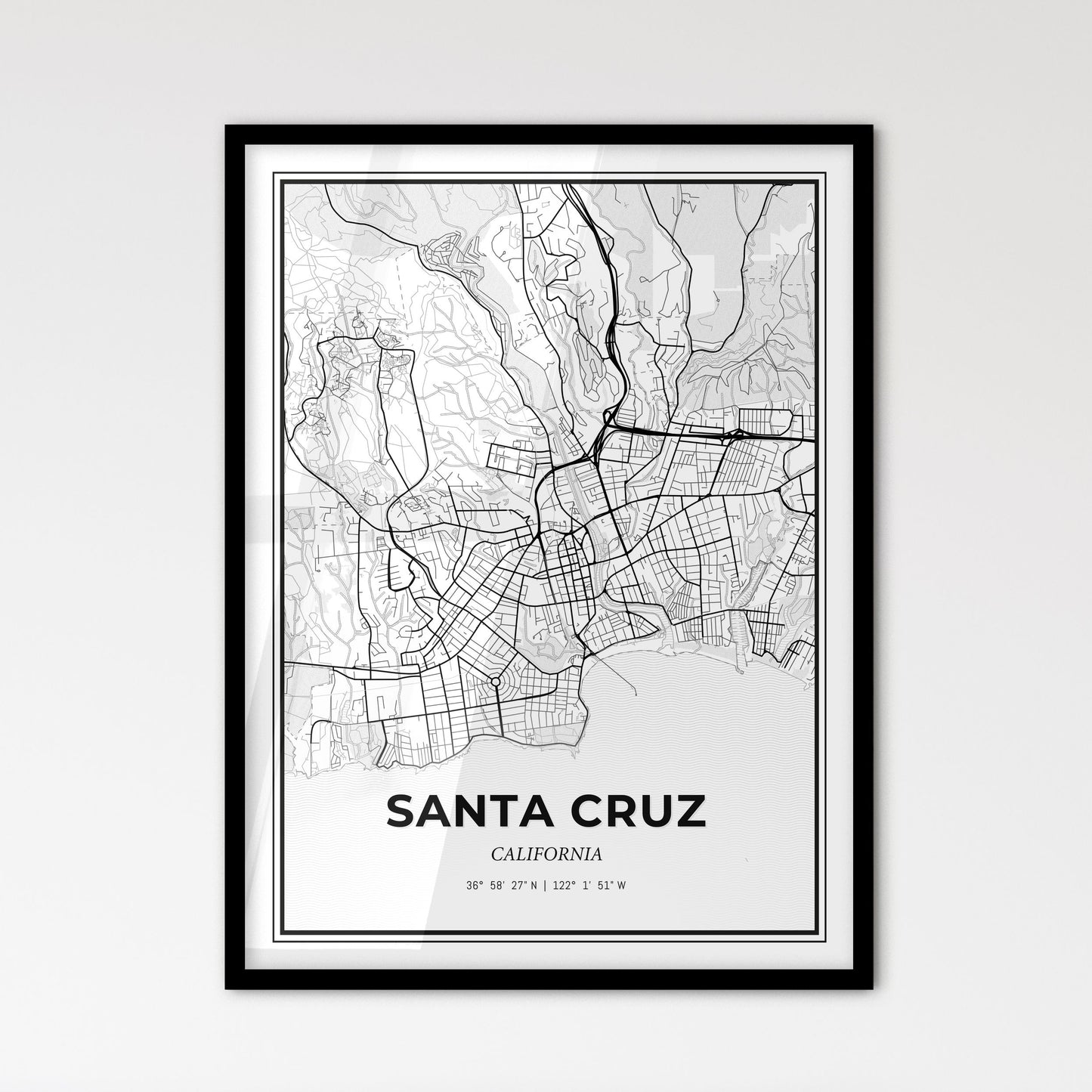 Santa Cruz California - Scandinavian Style City Map for Modern Home Decor