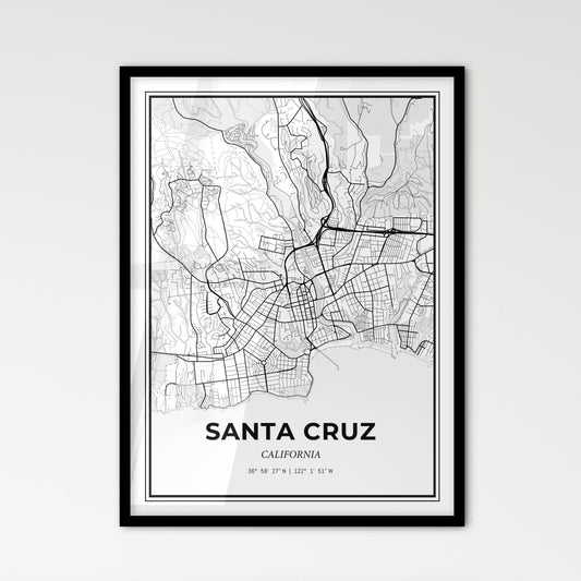 Santa Cruz California - Scandinavian Style City Map for Modern Home Decor