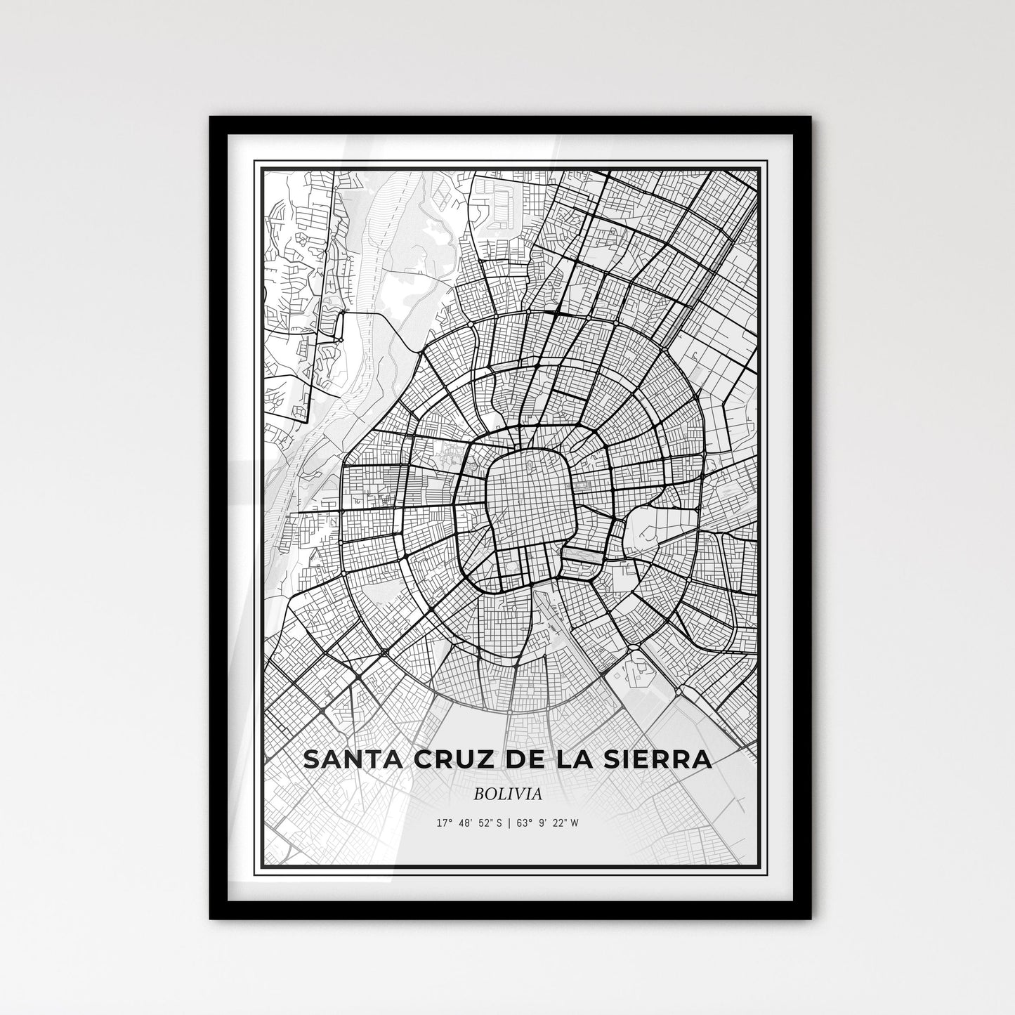 Santa Cruz de la Sierra Bolivia - Scandinavian Style City Map for Modern Home Decor